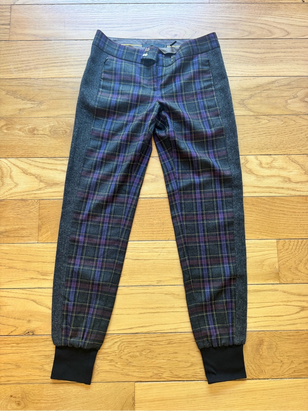 L.A.M.B. Women's Plaid Ankle Jogger Pants in Green and Purple